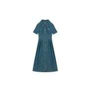 Bow-Embroidered Corset Denim Midi Dress