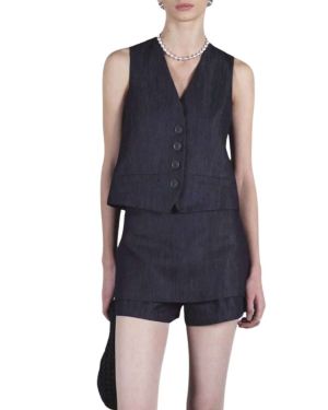 Custom Indigo V Neck Denim Sleeveless Tank Top OEM Manufacturer