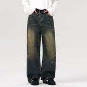 Mud Dyeing Wash Denim Ripped Jeans