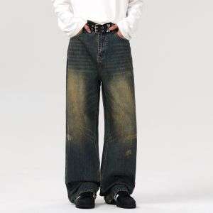 Mud Dyeing Wash Denim Ripped Jeans