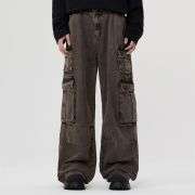 Wide Leg Denim Cargo Pants