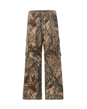 Custom Jeans Manufacturer for Tree Branch Print Camouflage Cargo Pants