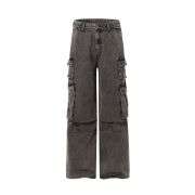Wide Leg Denim Cargo Pants