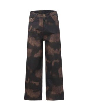 Custom Jeans Manufacturer for Black Camouflage Wide Leg Pants
