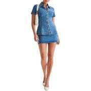 Denim Short Sleeve Top and Mini Skirt Set