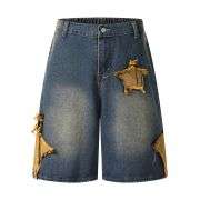 Contrast Raw-Edge Star Applique Bermuda Shorts