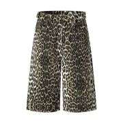 Straight Leg Leopard Bermuda Cotton Shorts