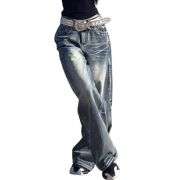Y2K High-Rise Wide-Leg Washed Jeans