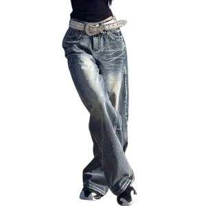 Y2K High-Rise Wide-Leg Washed Jeans