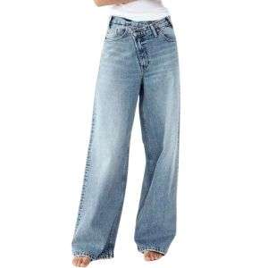 Crossover Asymmetric High-Rise Wide-Leg Jeans