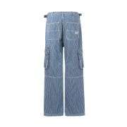 Buckle Belt Striped Denim Cargo Jeans