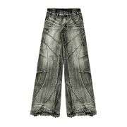 Raw Hem Wide-Leg Distressed Jeans