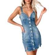Button-Front Fitted Denim Cami Minidress