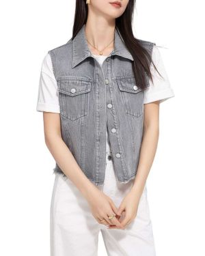 Gray Raw Hem Relaxed Denim Vest – 65335