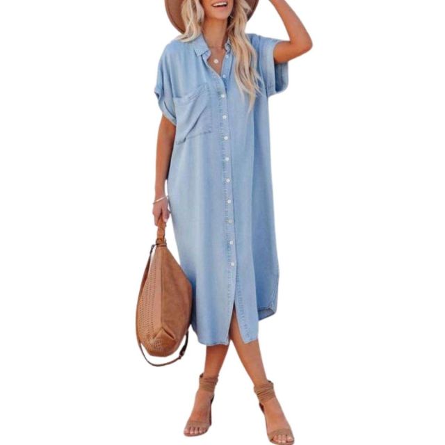 oversized denim midi shirtdress front view