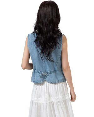 Denim V-Neck Button Down Vest for Private Label Denim Collections