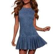 Back Tie Cut-Out Denim Pleated Minidress