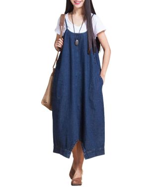 Asymmetrical Hem Denim Slip Midi Dress for Private Label Denim Collections