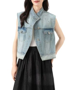 Rhinestone Embellished Washed Denim Vest – 65450