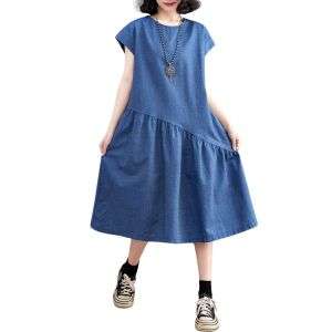 Cap Sleeve Oversized Denim Midi Dress