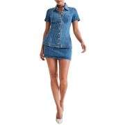 Denim Short Sleeve Top and Mini Skirt Set