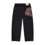 Plum Blossom Embroidery Relaxed Fit Jeans
