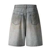 Splash Print Distressed Wash Denim Bermuda Shorts
