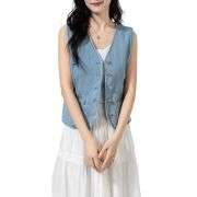 Denim V-Neck Button Down Vest