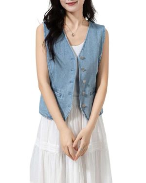 Denim V-Neck Button Down Vest for Private Label Denim Collections