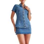 Denim Short Sleeve Top and Mini Skirt Set