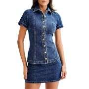Denim Short Sleeve Top and Mini Skirt Set