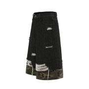 Camo Patchwork Denim Ripped Bermuda Shorts