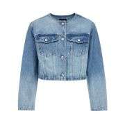Sleek Collarless Denim Crop Jacket