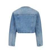 Sleek Collarless Denim Crop Jacket