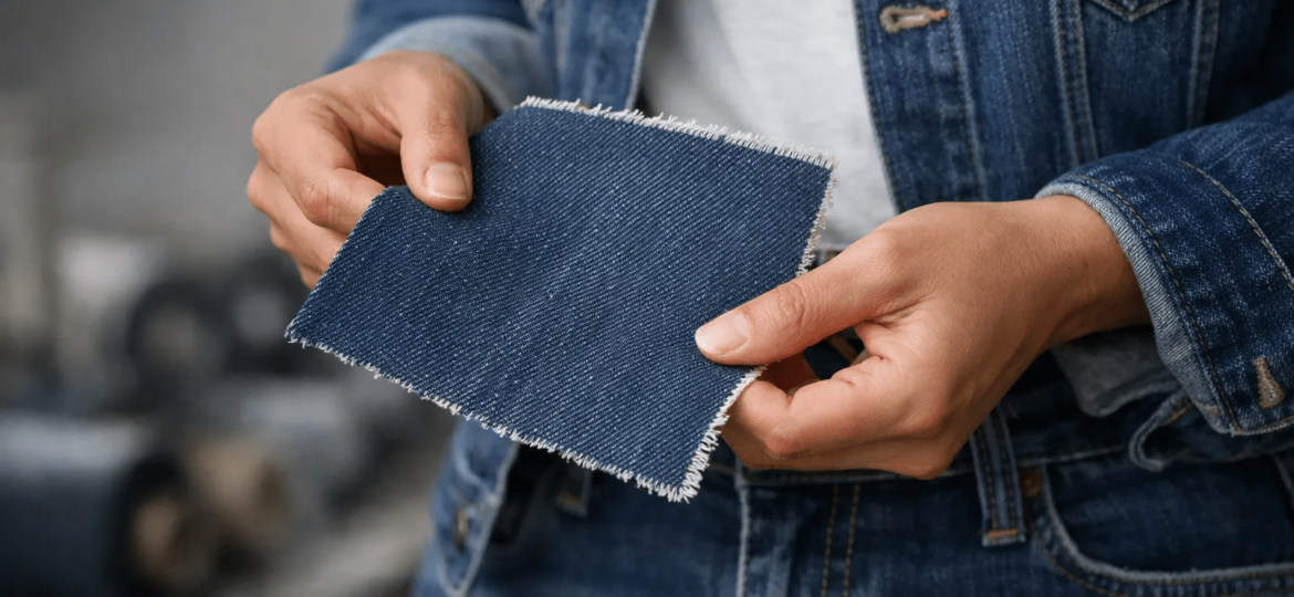 Laboratory equipment testing stretch denim recovery performance after repeated stretching