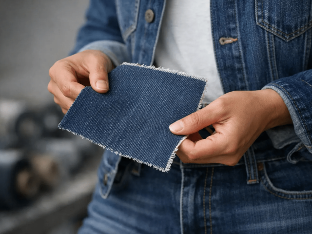 Laboratory equipment testing stretch denim recovery performance after repeated stretching