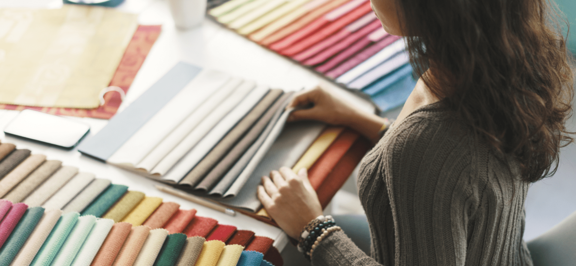 Collection of sustainable fabric samples with different textures, colors, and eco-friendly properties