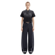 Light Tumble Monkey Wash Gradient Qipao Collar Short Sleeve Cropped T-Shirt