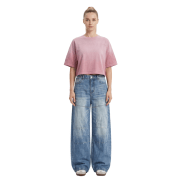 Light Tumble Monkey Wash Gradient Vintage Crew Neck Drop Shoulder Cropped T-Shirt