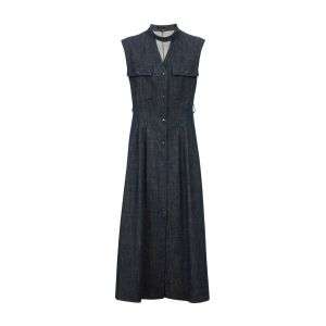 Halter-Neck A-Line Denim Dress With Cutout Waist