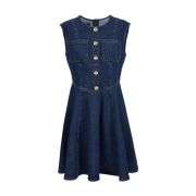 Vintage Sleeveless Fitted Waist Back-Zip Denim Mini Dress With Button Front