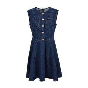 Vintage Sleeveless Fitted Waist Back-Zip Denim Mini Dress With Button Front