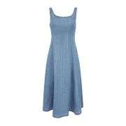 Cotton-Blend A-Line Flattering Fit Side Pockets Denim Tank Dress