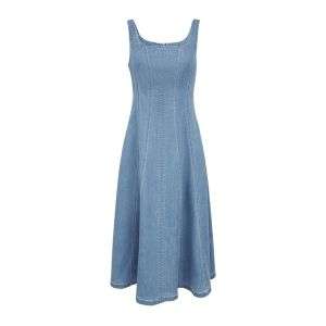 Cotton-Blend A-Line Flattering Fit Side Pockets Denim Tank  Dress