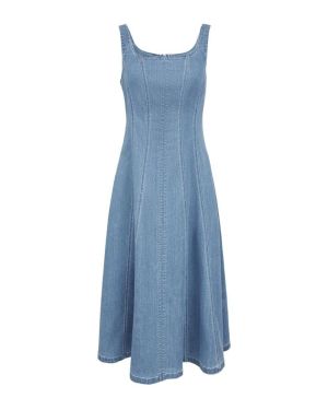 A-Line Denim Tank Dress With Side Pockets – 325342002