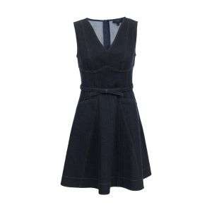 V-Neck A-Line Sleeveless Belted With Pockets Denim Dress