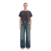 Snow Washed Round Neck Cropped Short Sleeve T-Shirt
