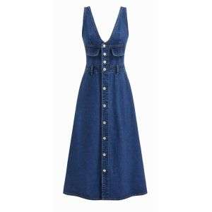 Denim V-neck Button Maxi Dress