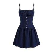 Denim Button Ruffle Mini Dress For Date