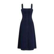 Stretch Denim A-Line Maxi Cami Dress For Daily Casual